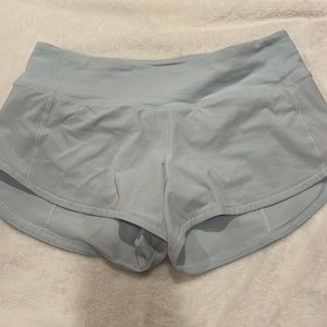 Lululemon light blue speed ups. Size 2 low rise 2.5 shorts.